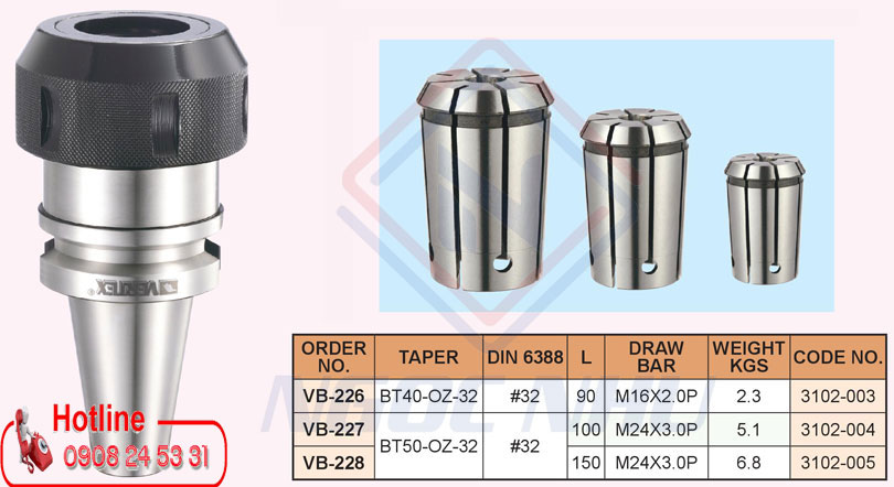 Bầu kẹp dao phay collet OZ32 chuẩn BT40 BT50