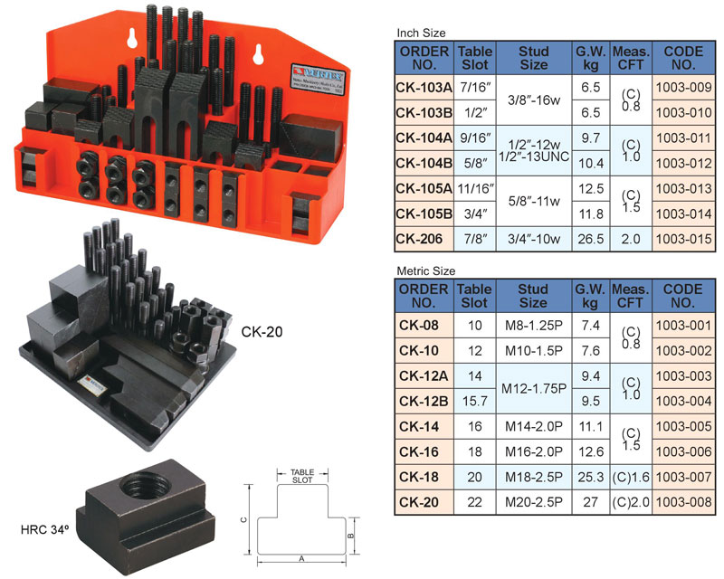 bộ gá kẹp phôi 52 chi tiết CK-08, CK-10, CK-12A, CK-12B, CK-14, CK-16, CK-18, CK-20