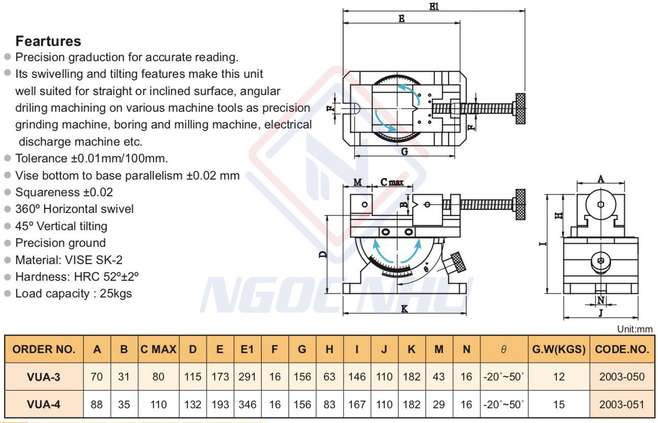 Ê tô máy mài nghiêng chính xác cao hiệu Vertex VUA-4