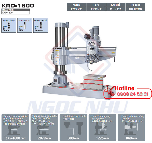 Máy khoan cần đa năng 50mm hiệu Kira Model KRD-1600 xuất xứ Nhật bản