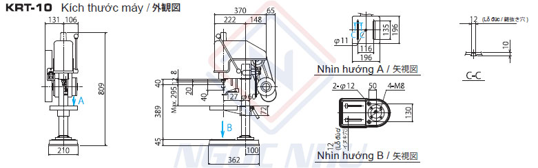 Thông số kích thước máy ta rô ly hợp hiệu Kira Model KRT-10