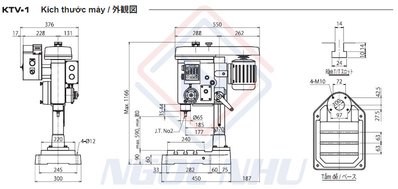 Thông số kích thước máy ta rô tự động hiệu Kira Model KTV-1