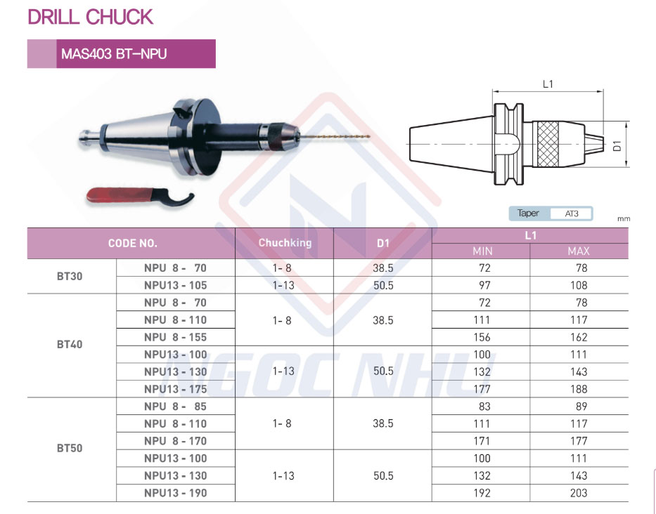 Đầu kẹp mũi khoan BT-NPU