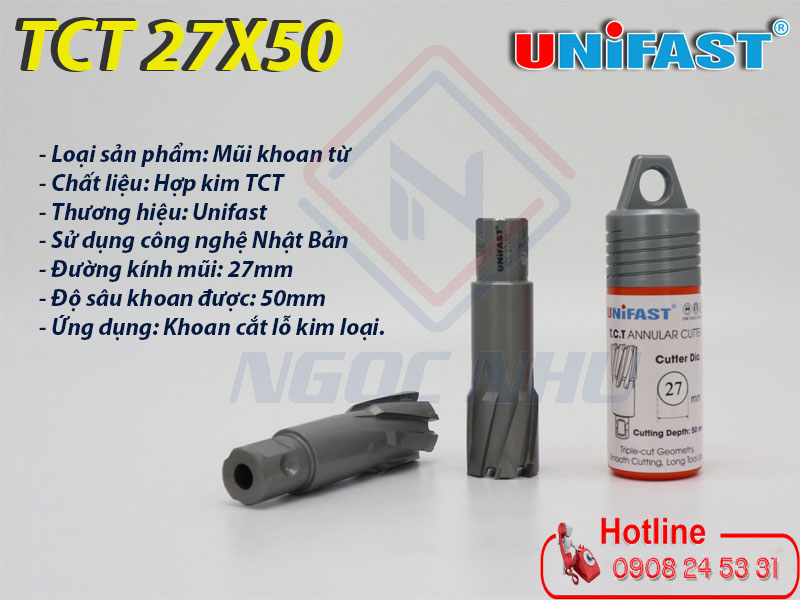 Mũi khoan từ hợp kim hiệu Unifast TCT 27x50mm giá rẻ