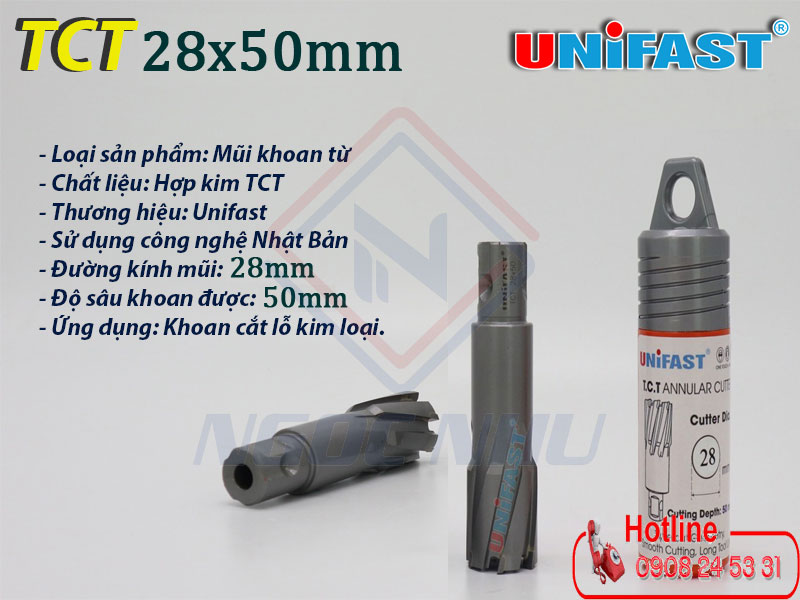 nhà cung cấp mũi khoan từ hợp kim TCT giá rẻ hiệu Unifast 28x50mm