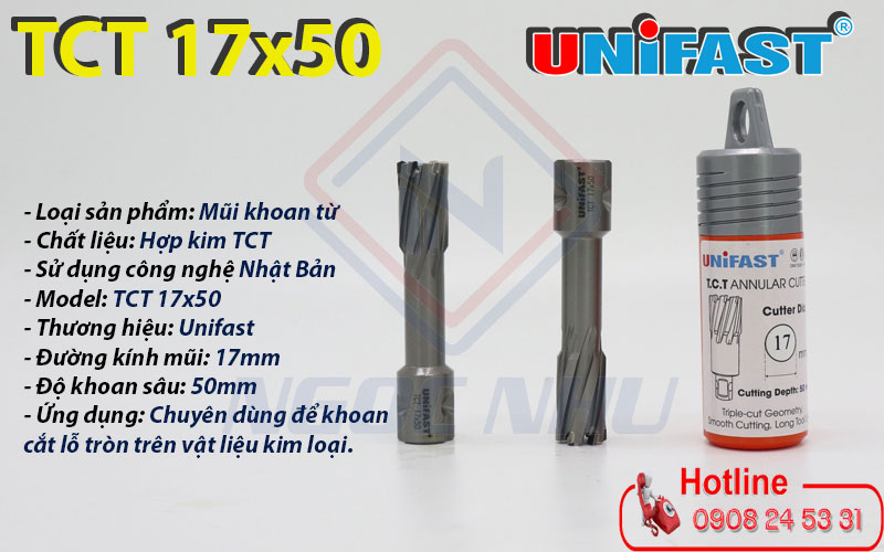 Mũi khoan hợp kim TCT 17×50mm hiệu Unifast