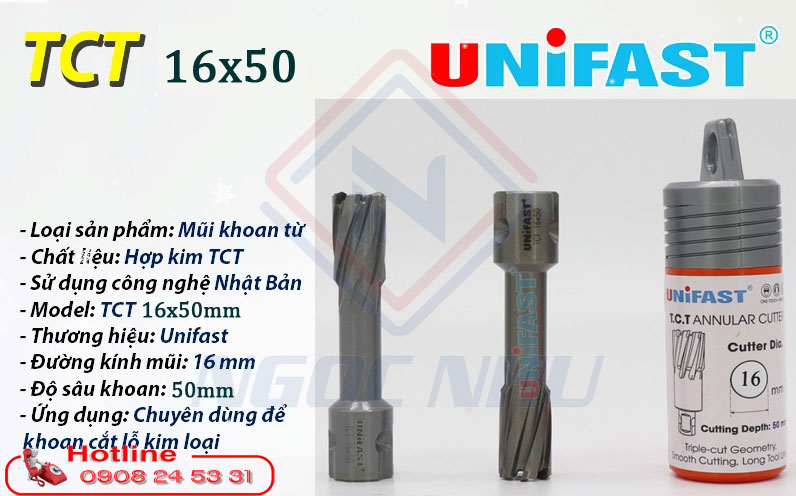 Nhà cung cấp mũi khoan từ hợp kim giá rẻ TCT 16x50mm hiệu Unifast