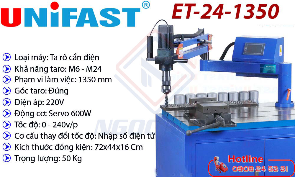 nhà phân phối máy ta rô cần sử dụng điện 1 pha hiệu unifast ET-24-1350