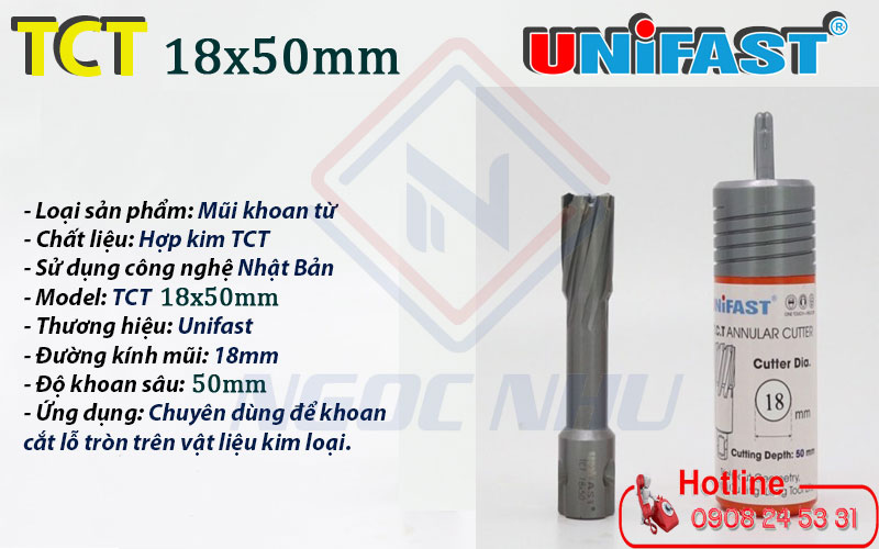 Mũi khoan hợp kim TCT 18×50mm hiệu Unifast