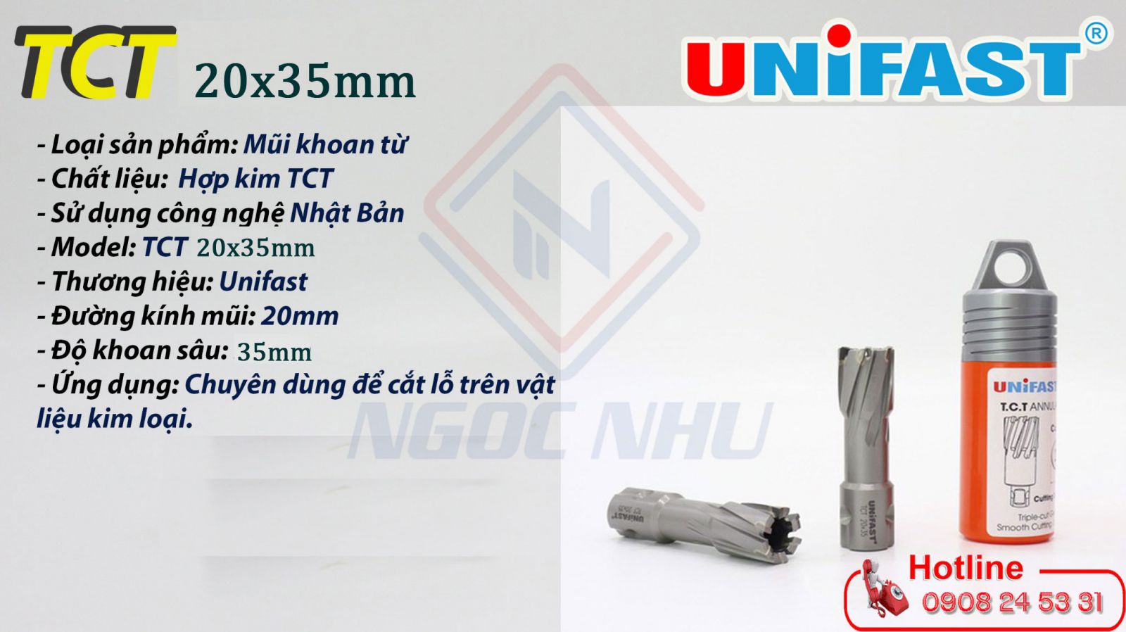 Mũi khoan từ hợp kim TCT 20×35mm hiệu Unifast công nghệ nhật bản