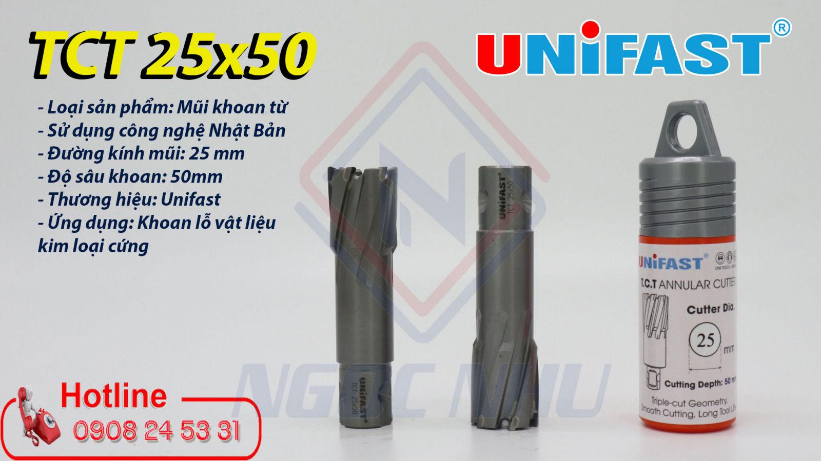 Mũi khoan từ hợp kim giá rẻ hiệu Unifast TCT 25x50mm