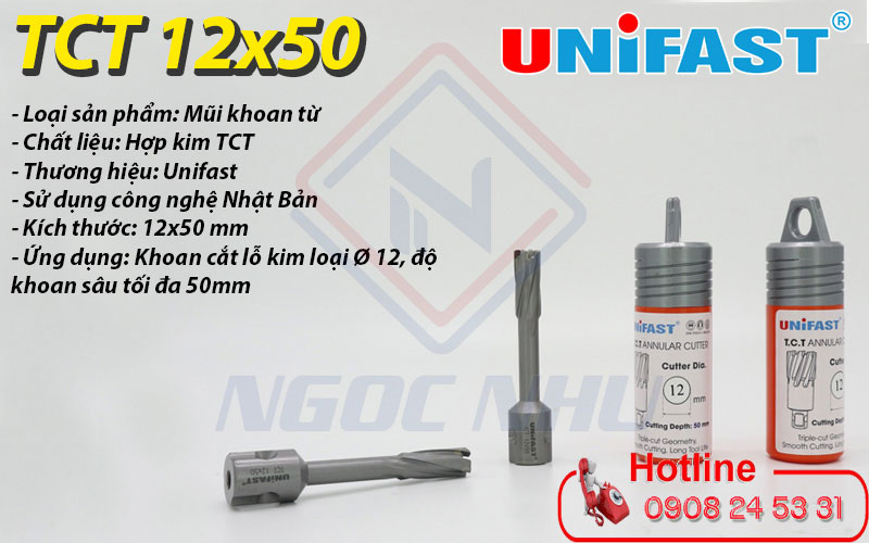 Nhà cung cấp mũi khoan từ hợp kim TCT 12x50mm hiệu Unifast