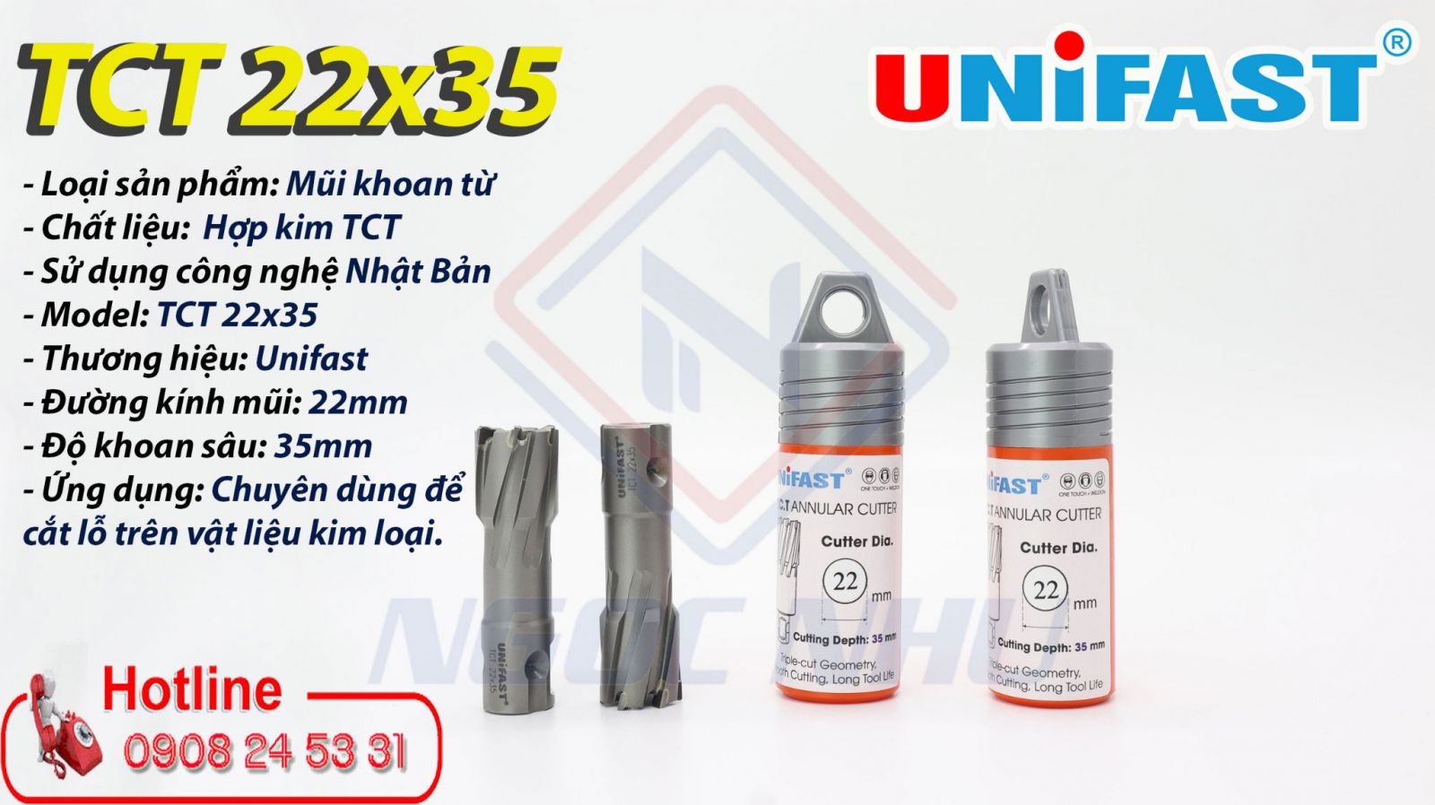 Mũi khoan từ hợp kim TCT 22×35mm hiệu Unifast công nghệ Nhật Bản